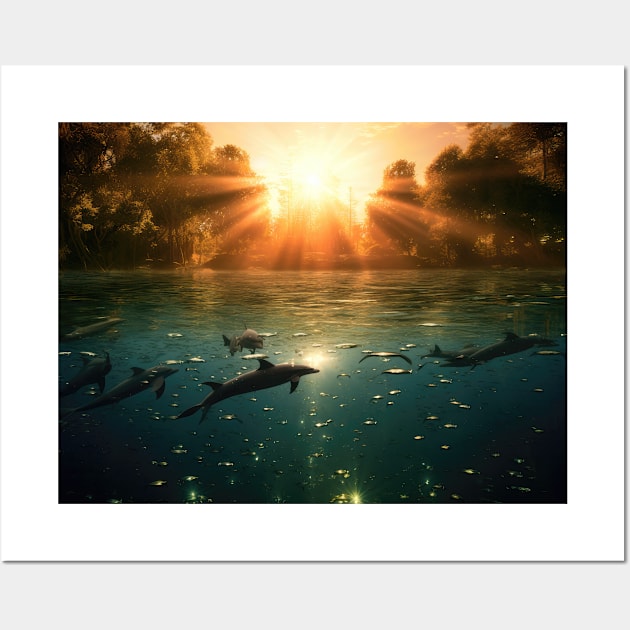 Dolphins Sunset Wall Art by MerlinArt